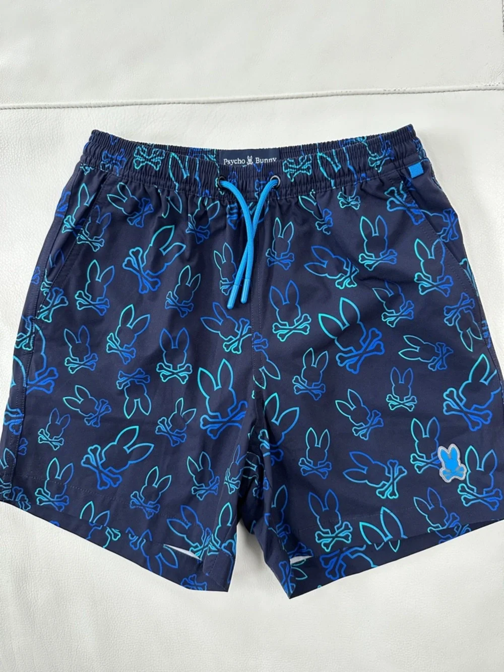 Psycho Bunny Boys Navy Swim Trunks with Blue Bunny Print size M (10-12) - Picture 2 of 9